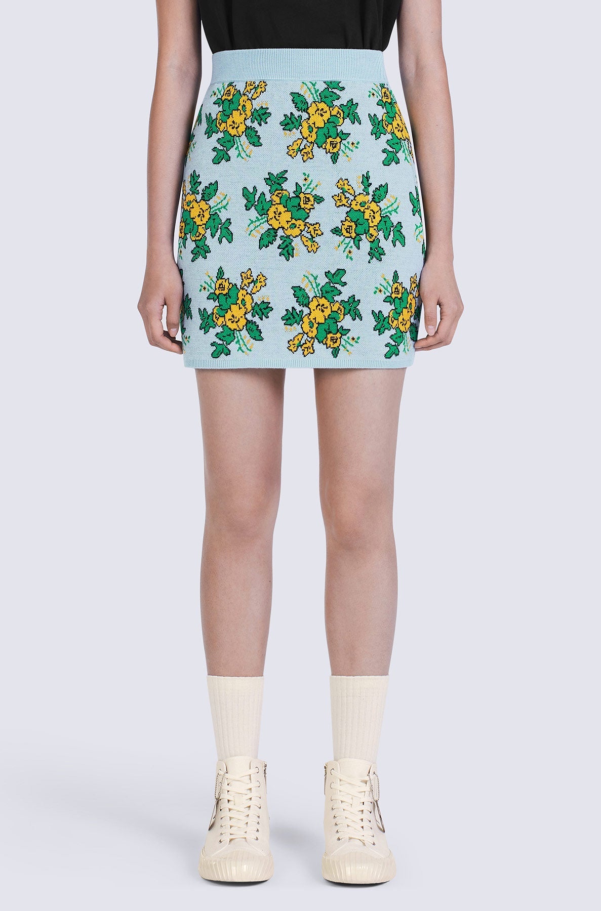 Pop Bouquet short skirt in wool - Sky Blue