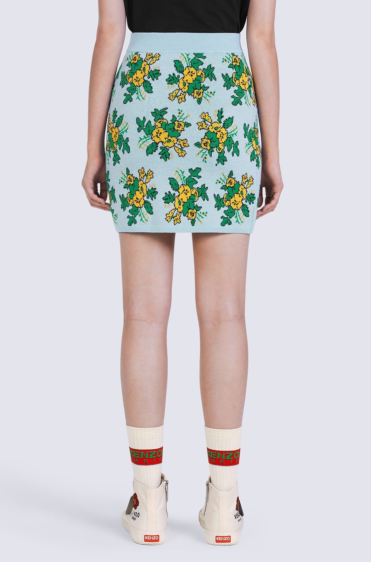 Pop Bouquet short skirt in wool - Sky Blue