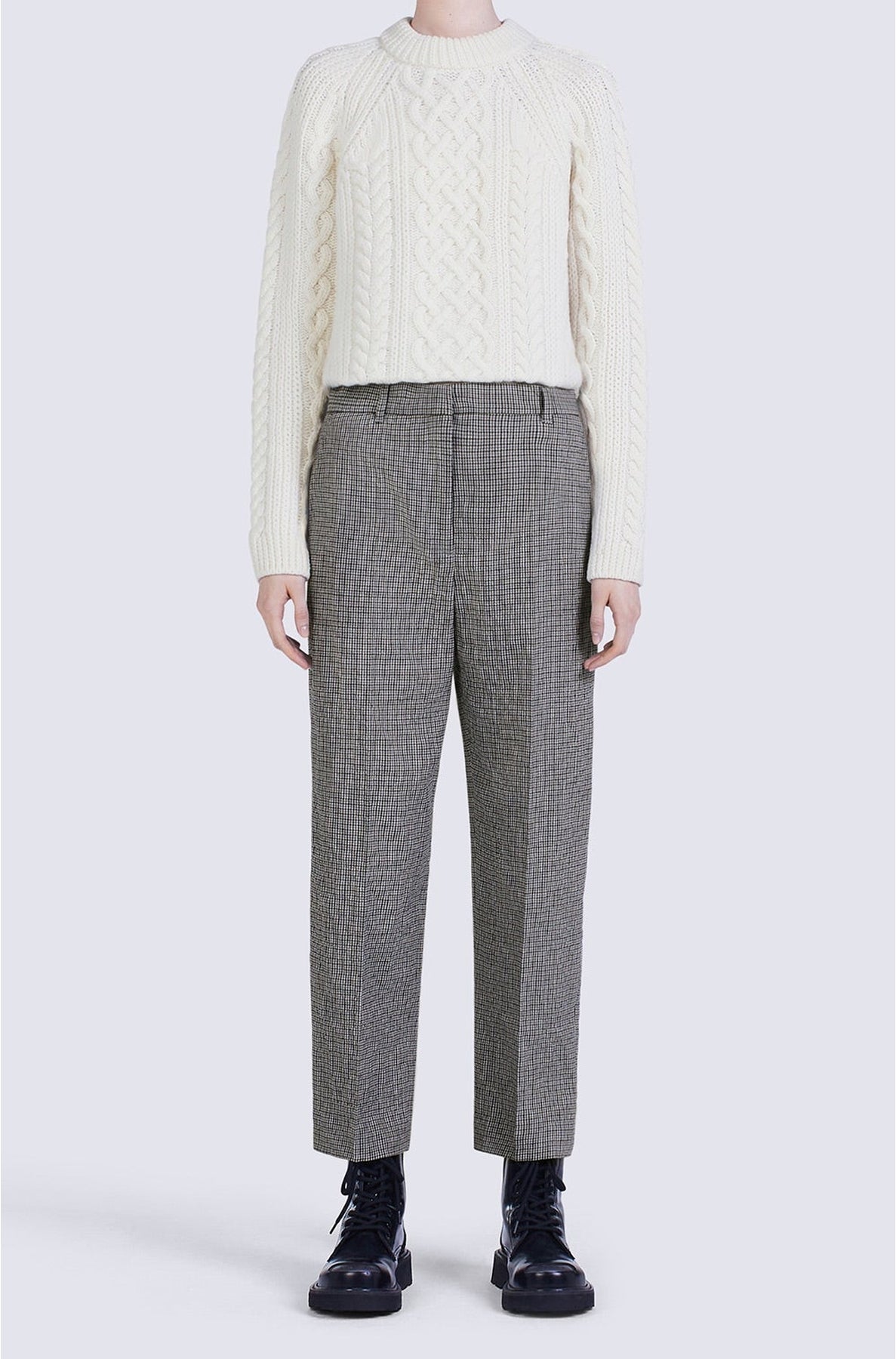 Pantalon de tailleur croppé à carreaux en laine - Sky Blue