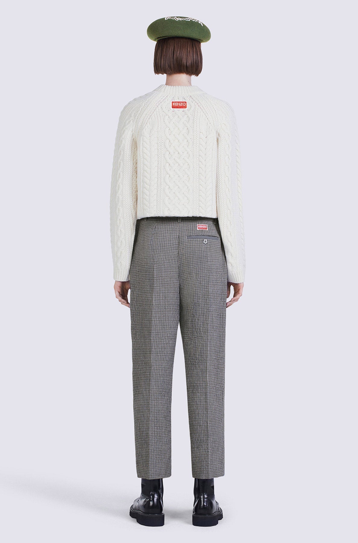 Pantalon de tailleur croppé à carreaux en laine - Sky Blue