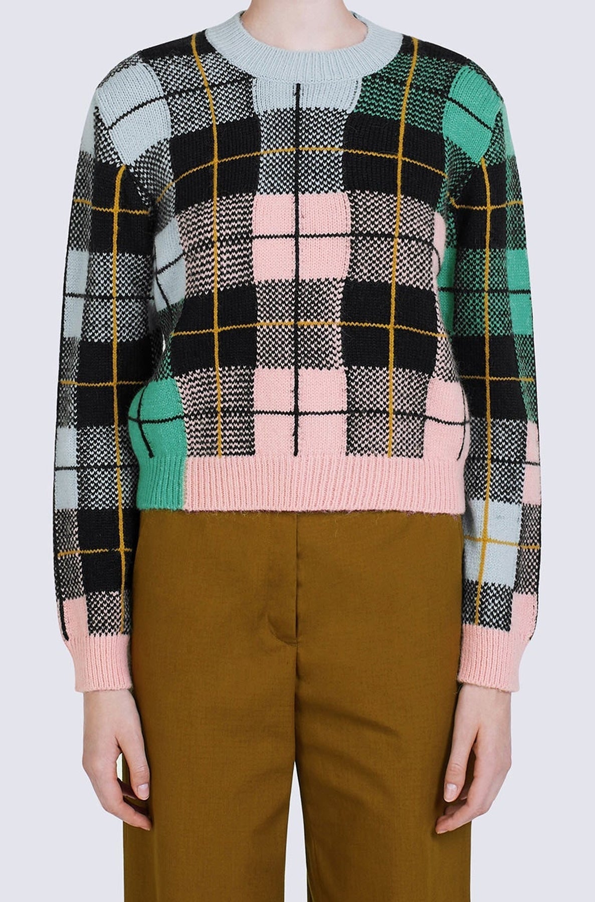 Pull jacquard à carreaux - Rose