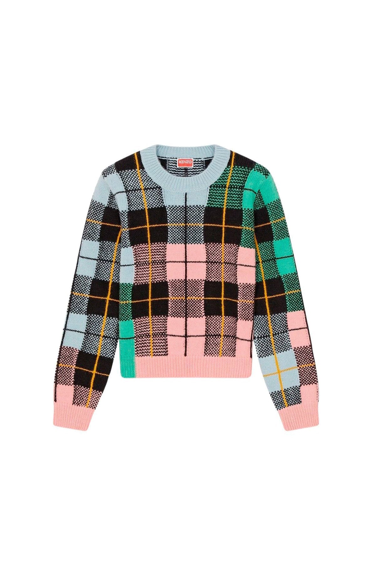 Pull jacquard à carreaux - Rose