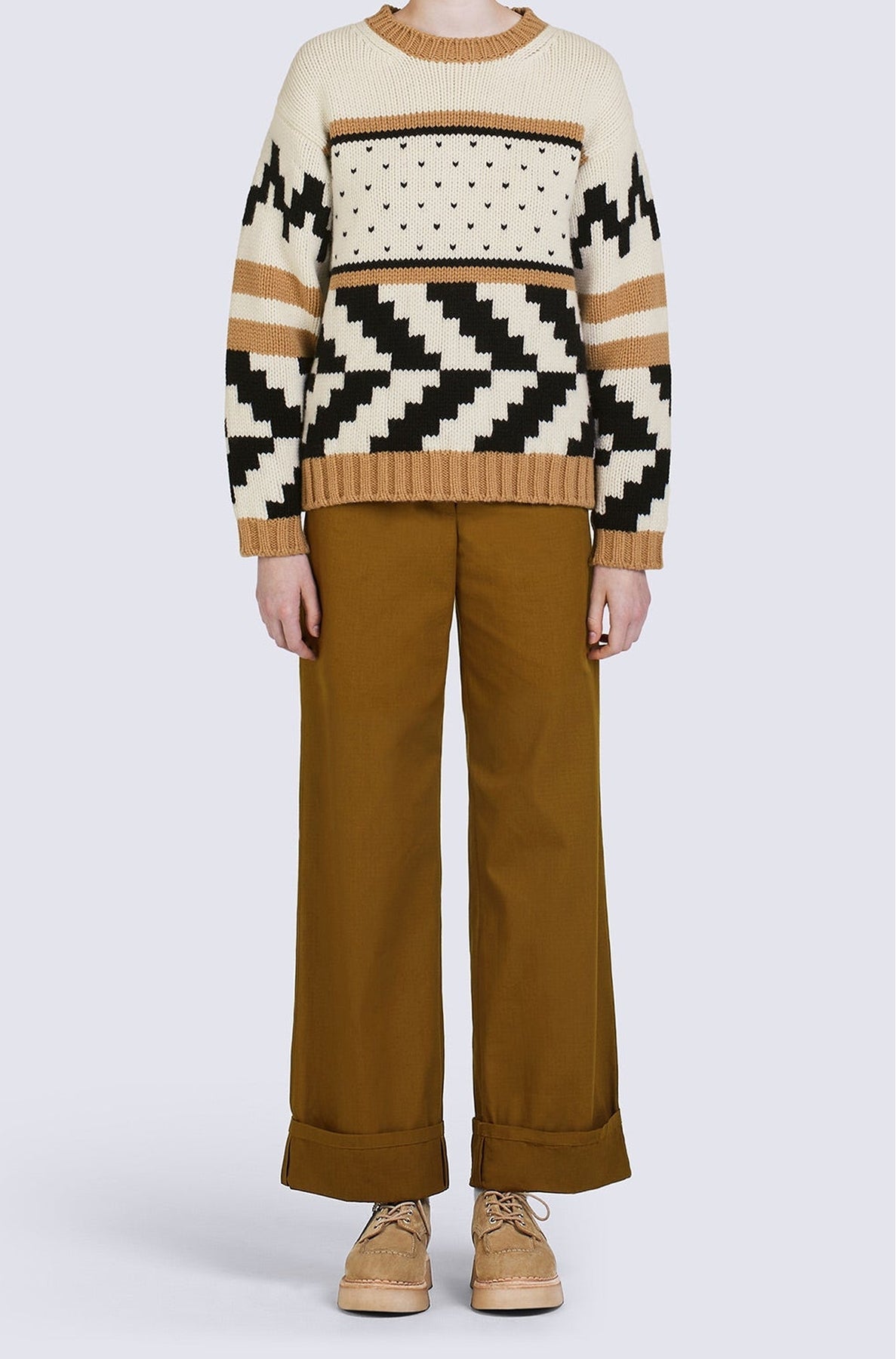 Pull Cowichan jacquard en laine - Beige