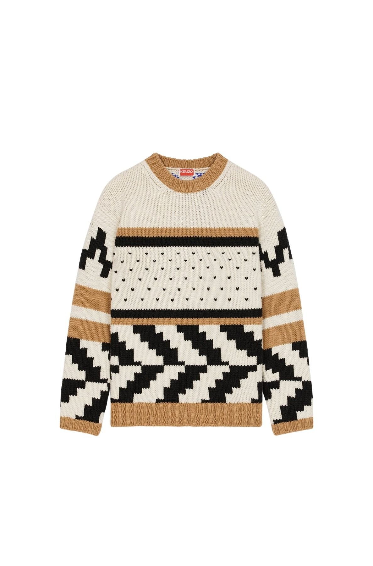 Pull Cowichan jacquard en laine - Beige