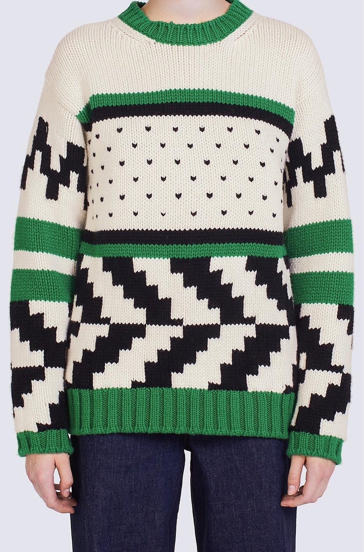 Cowichan wool jacquard jumper - Grass Green
