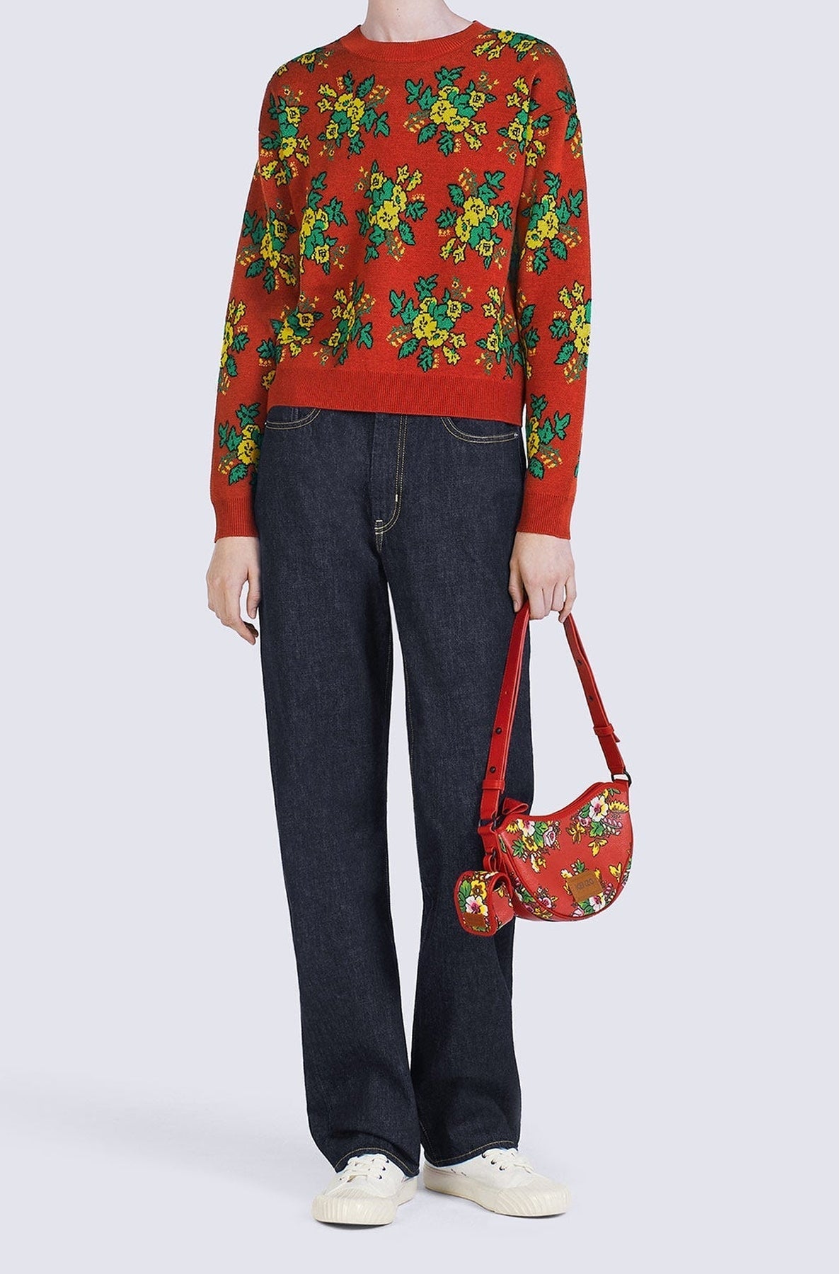 Pop Bouquet jumper in wool - Medium Red