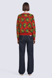 Pop Bouquet jumper in wool - Medium Red