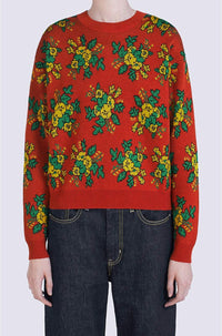Pop Bouquet jumper in wool - Medium Red