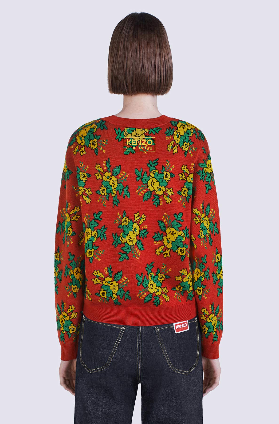 Pop Bouquet jumper in wool - Medium Red