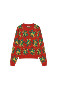 Pop Bouquet jumper in wool - Medium Red