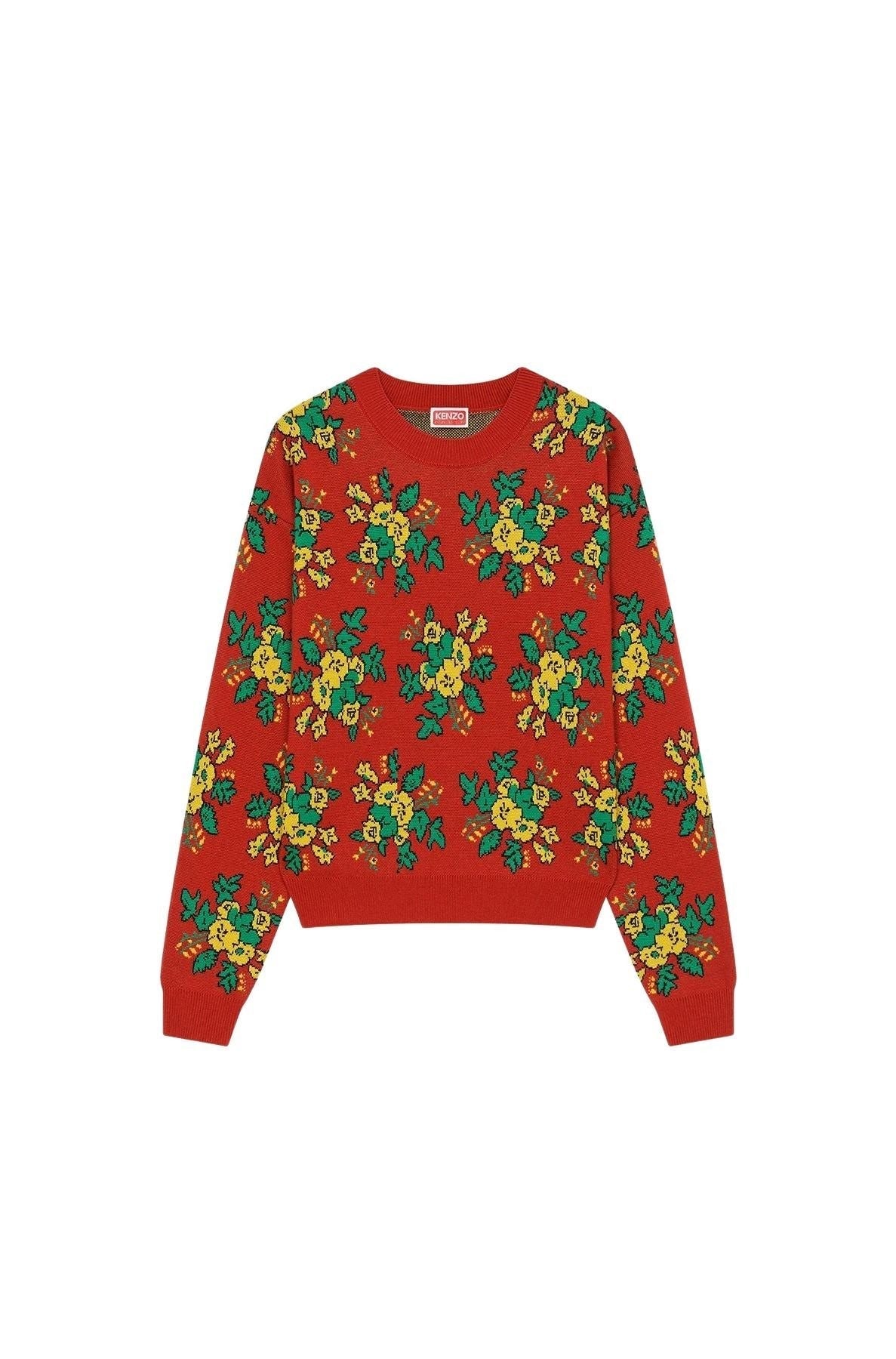Pop Bouquet jumper in wool - Medium Red