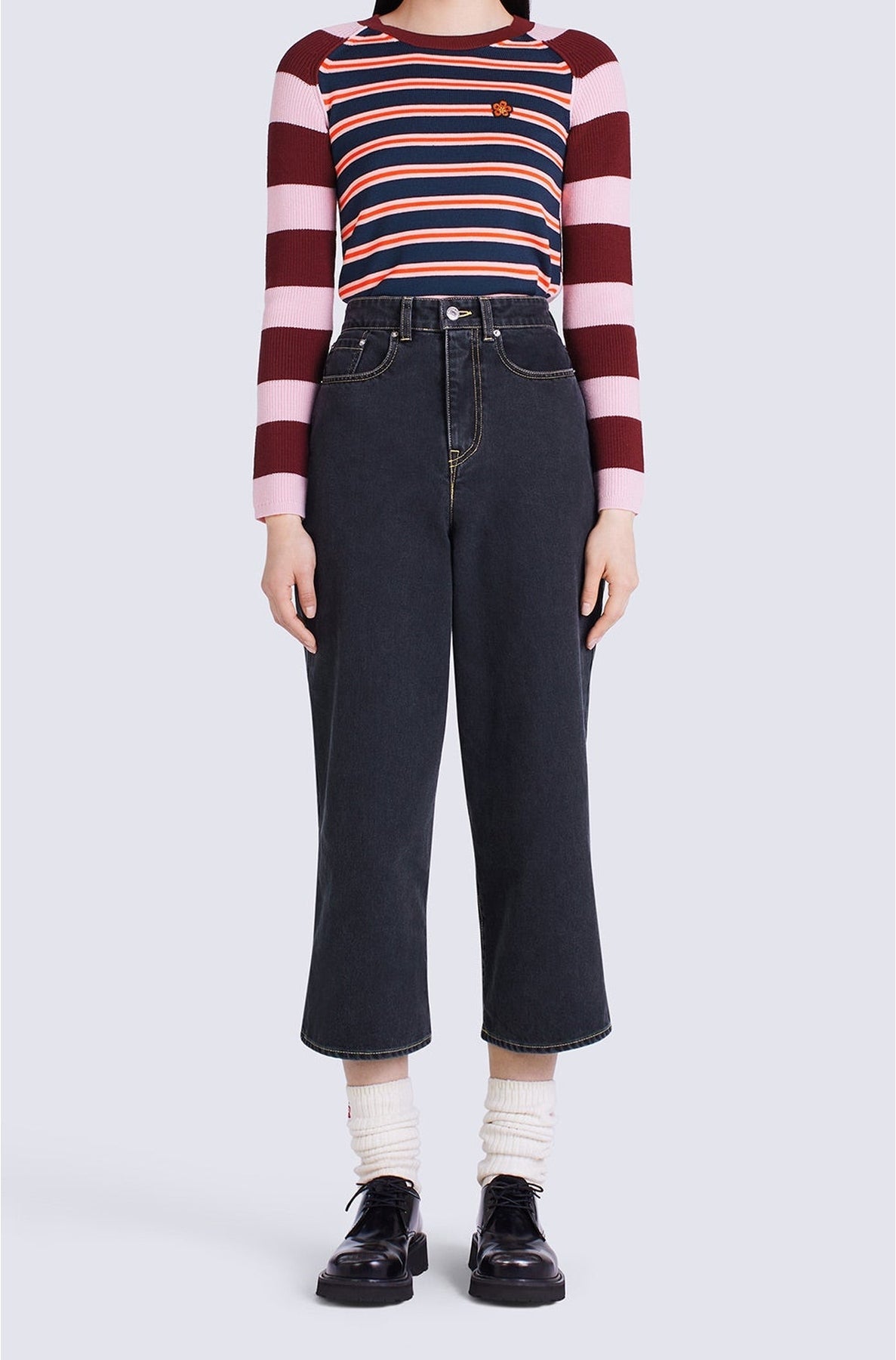 Pull à rayures en laine - Rose