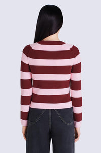 Pull à rayures en laine - Rose