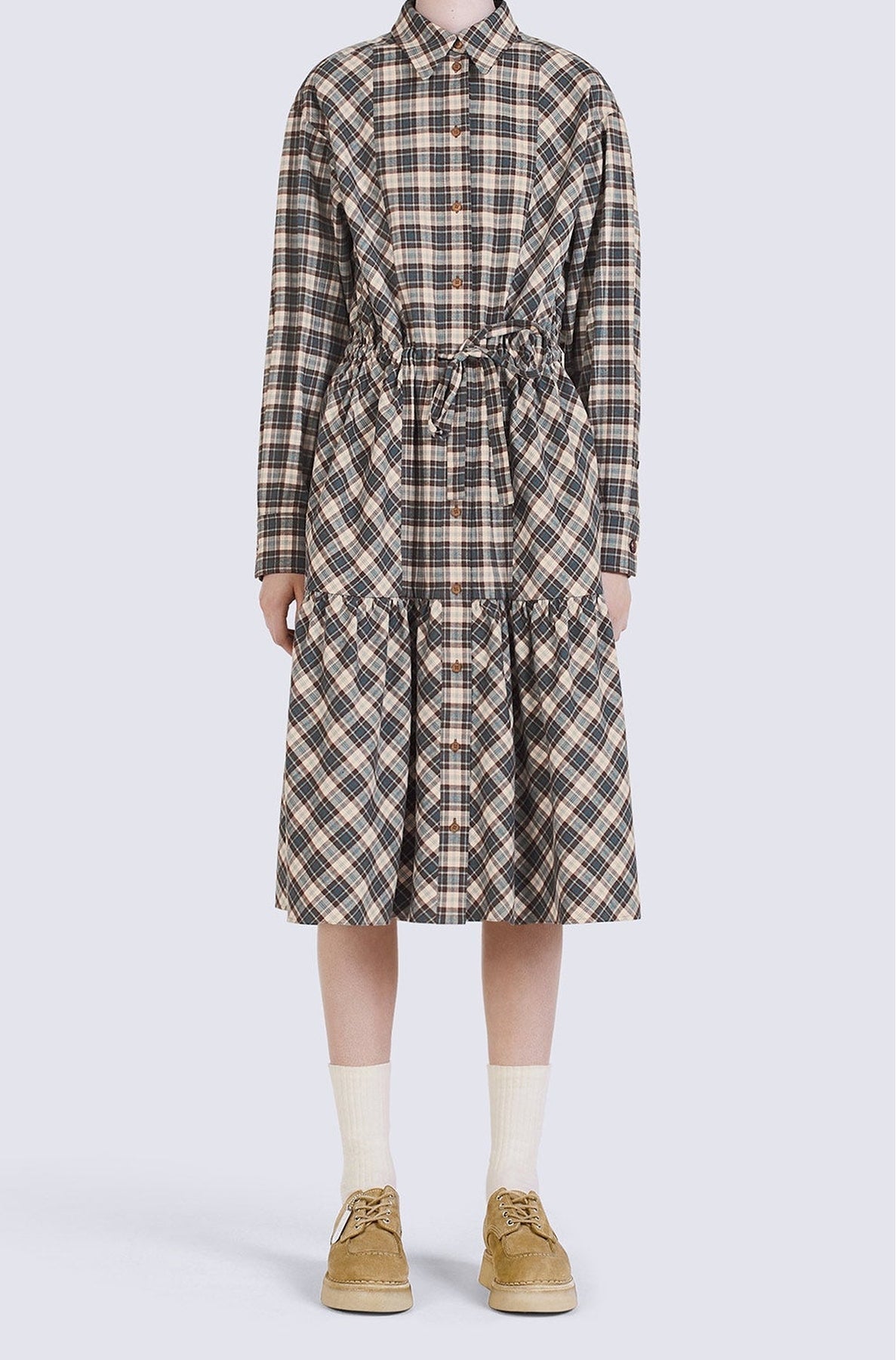 Robe chemise midi à carreaux - Moroccan Brown