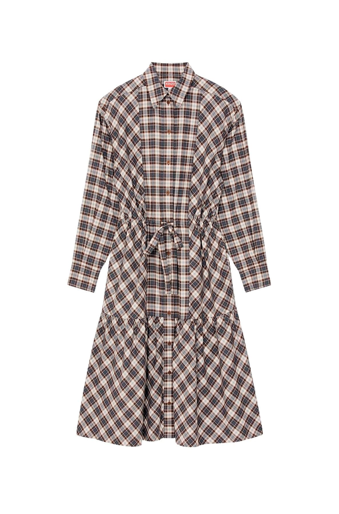 Robe chemise midi à carreaux - Moroccan Brown
