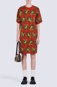 Pop Bouquet wool jacquard dress - Medium Red