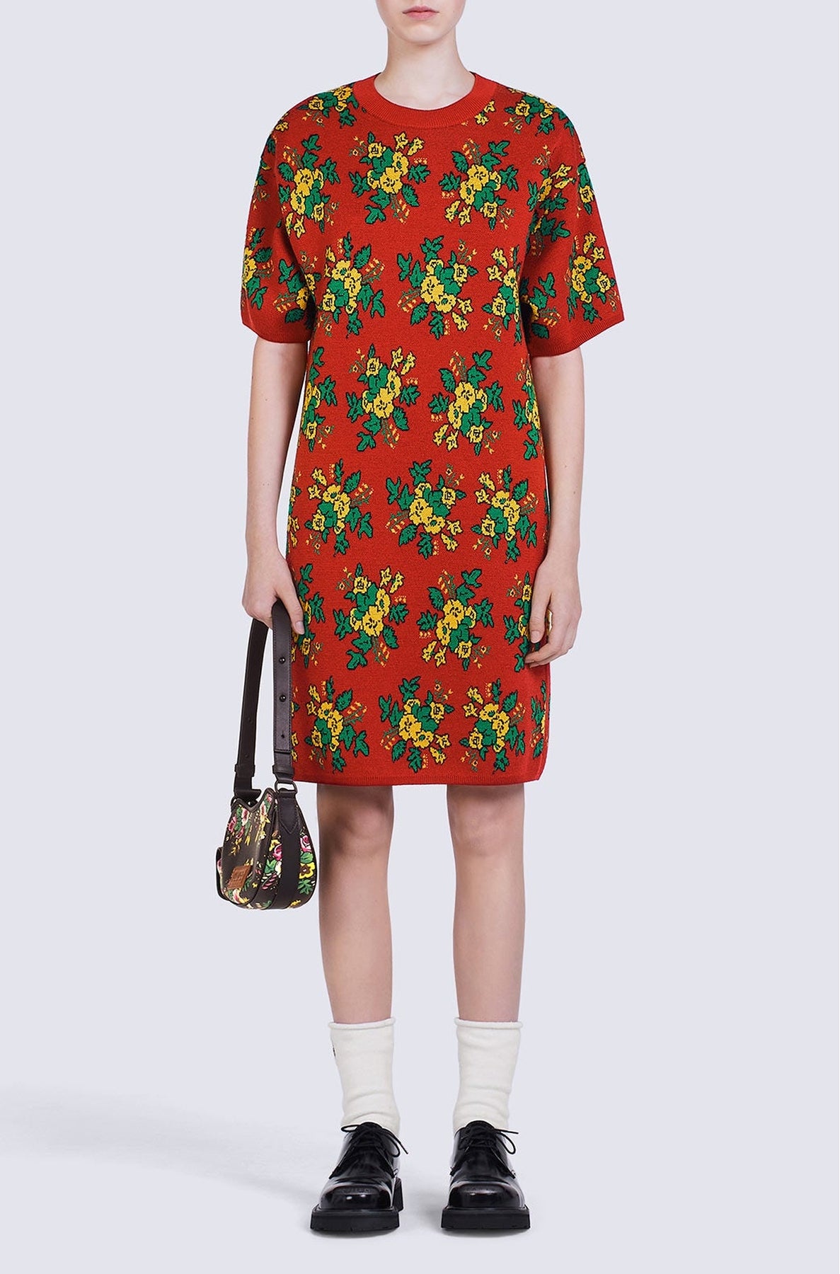 Pop Bouquet wool jacquard dress - Medium Red