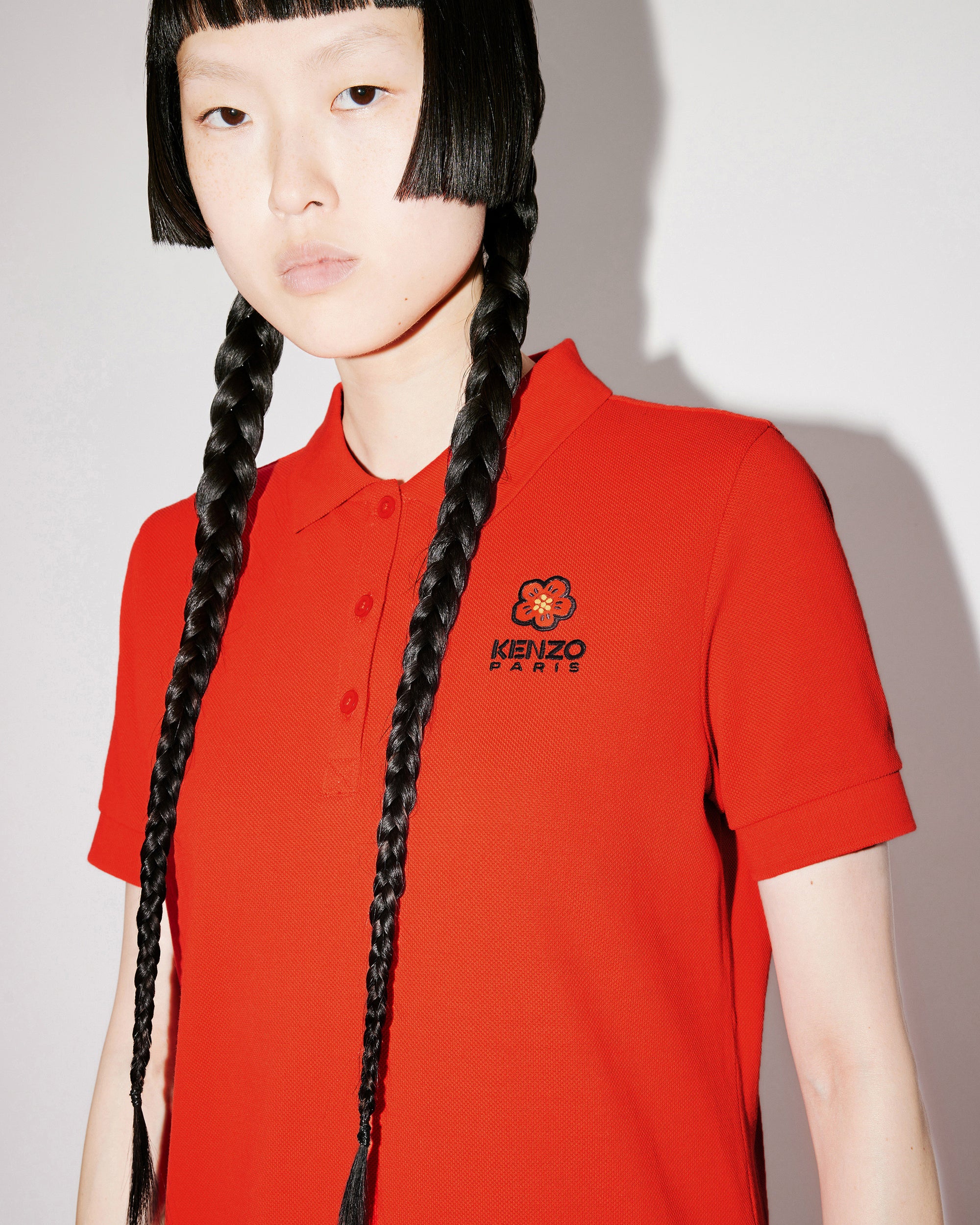 Robe polo brodée  "Boke Flower" - Medium Red