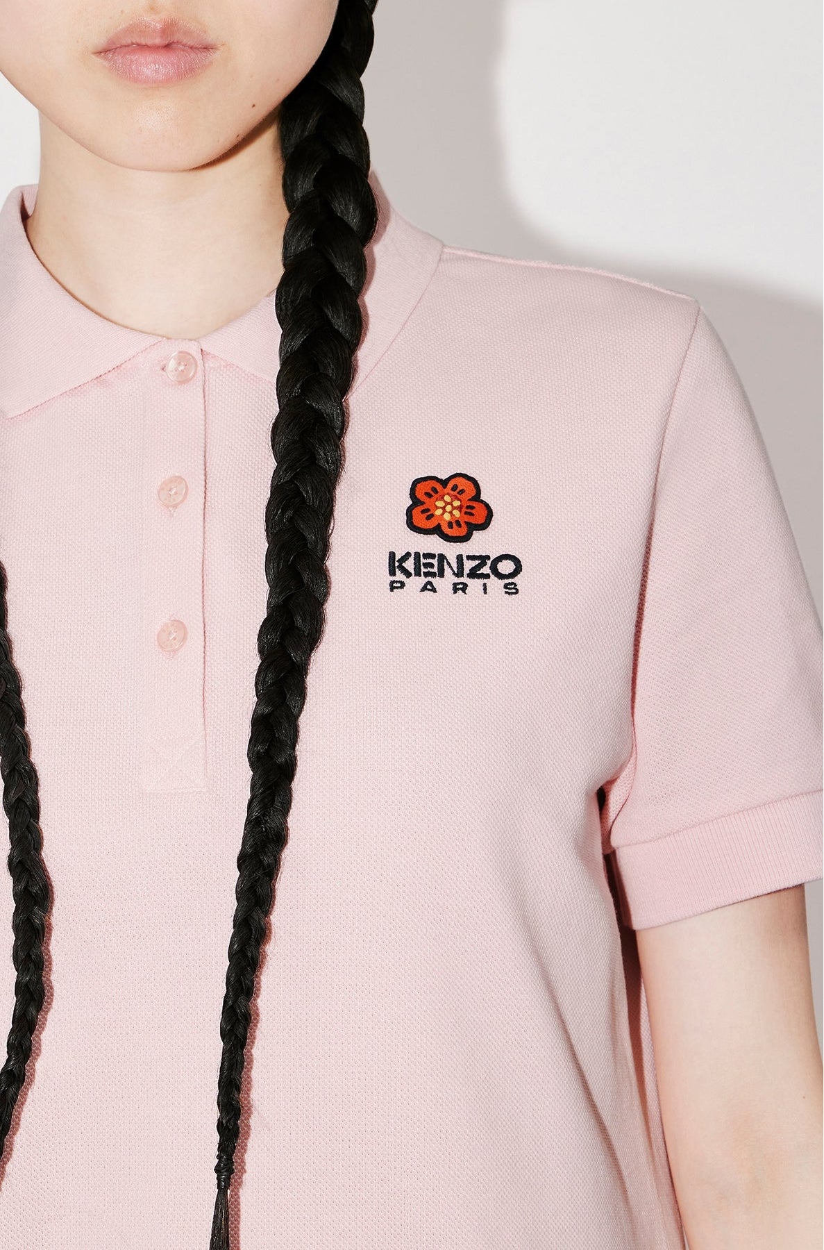 Robe polo brodée  "Boke Flower" - Faded Pink