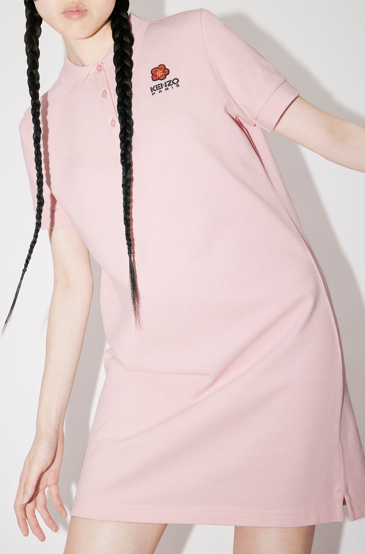 Robe polo brodée  "Boke Flower" - Faded Pink