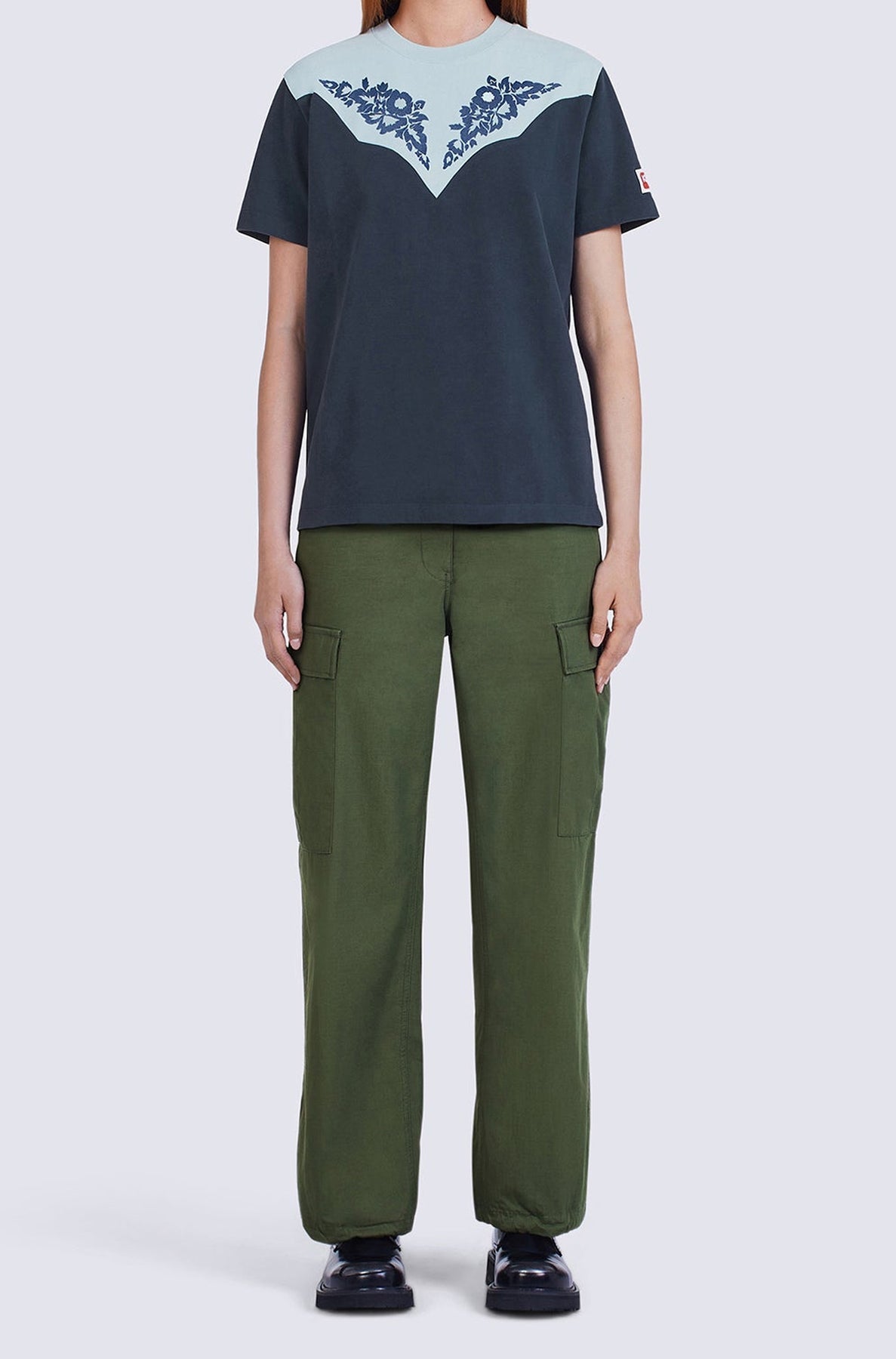 Loose Western Flower T-shirt - Midnight Blue
