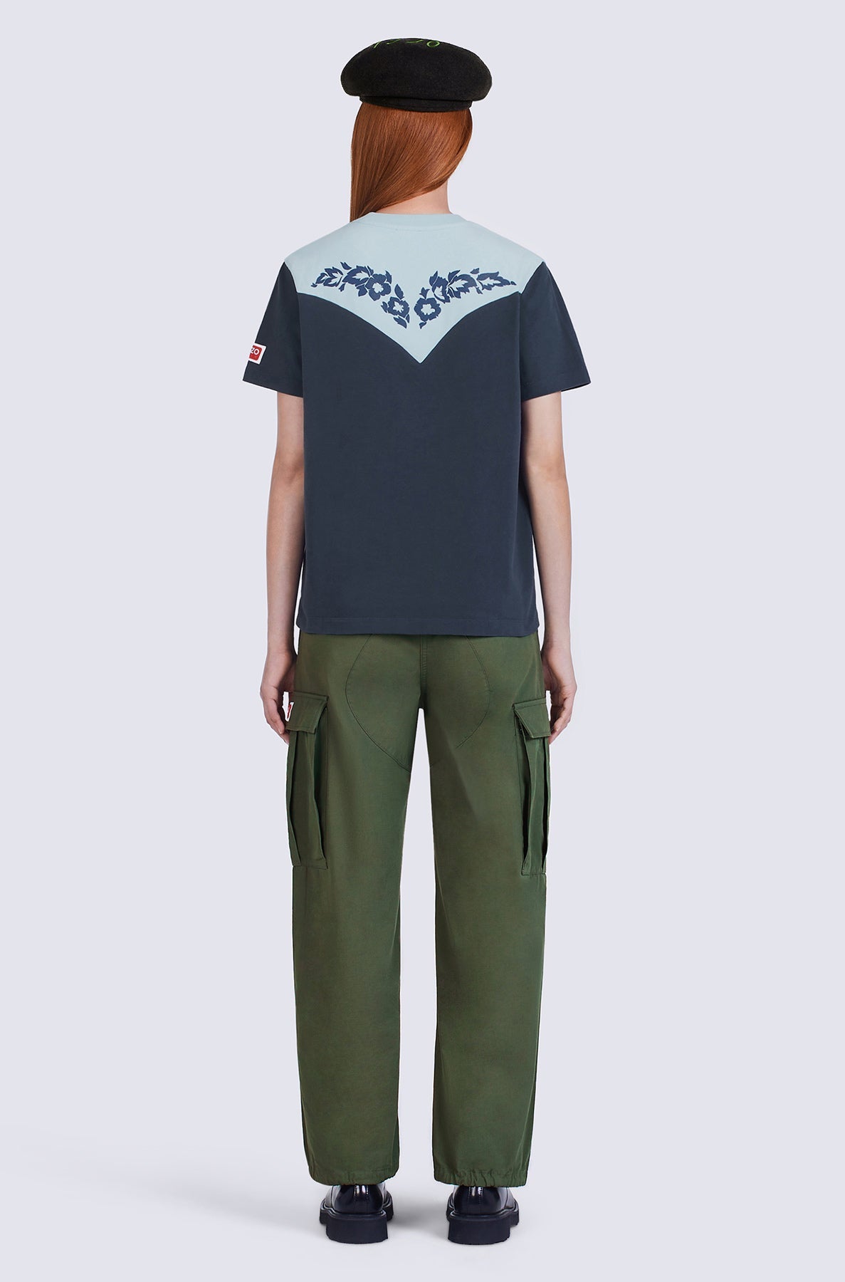 Loose Western Flower T-shirt - Midnight Blue