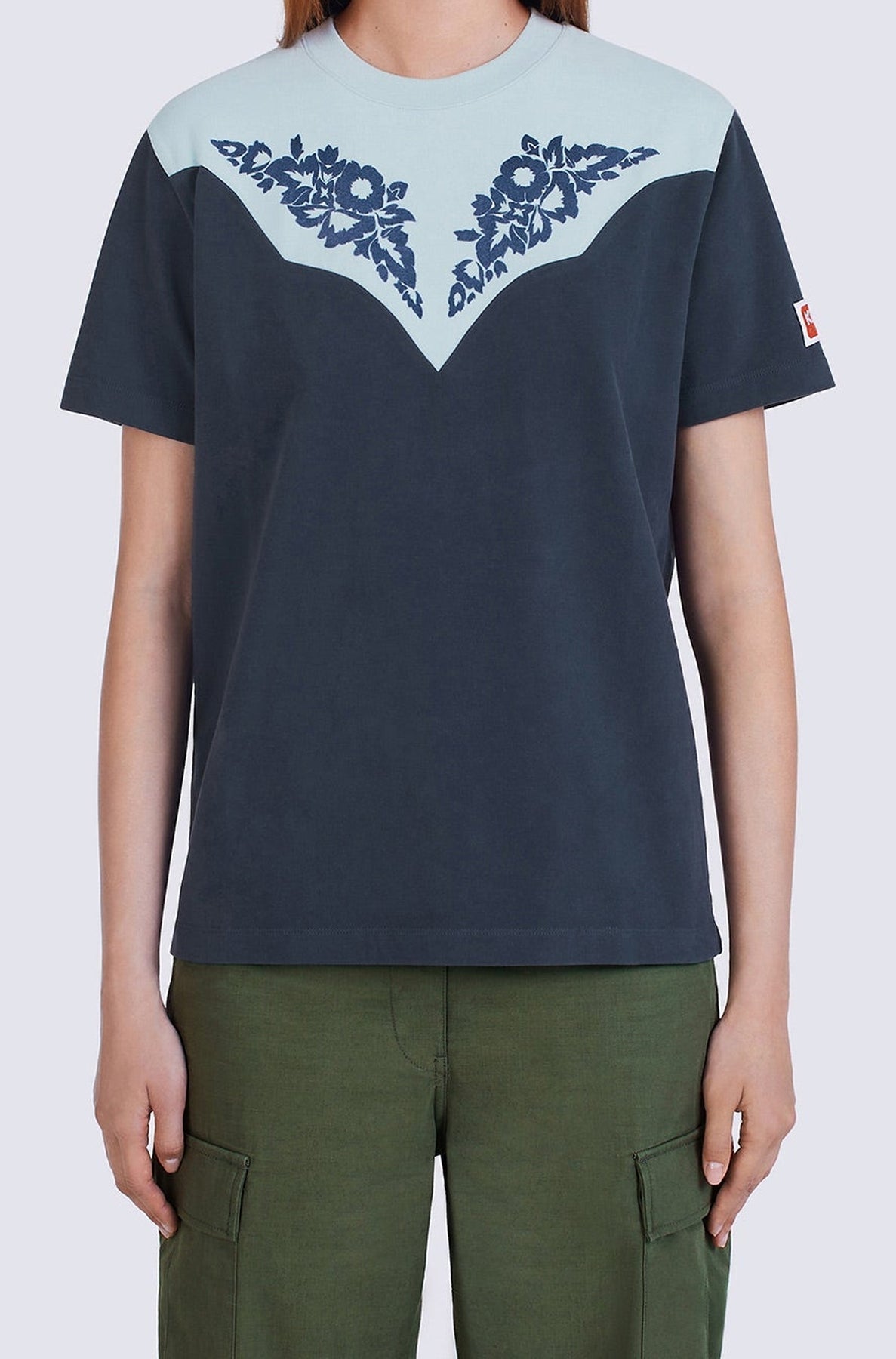 Loose Western Flower T-shirt - Midnight Blue