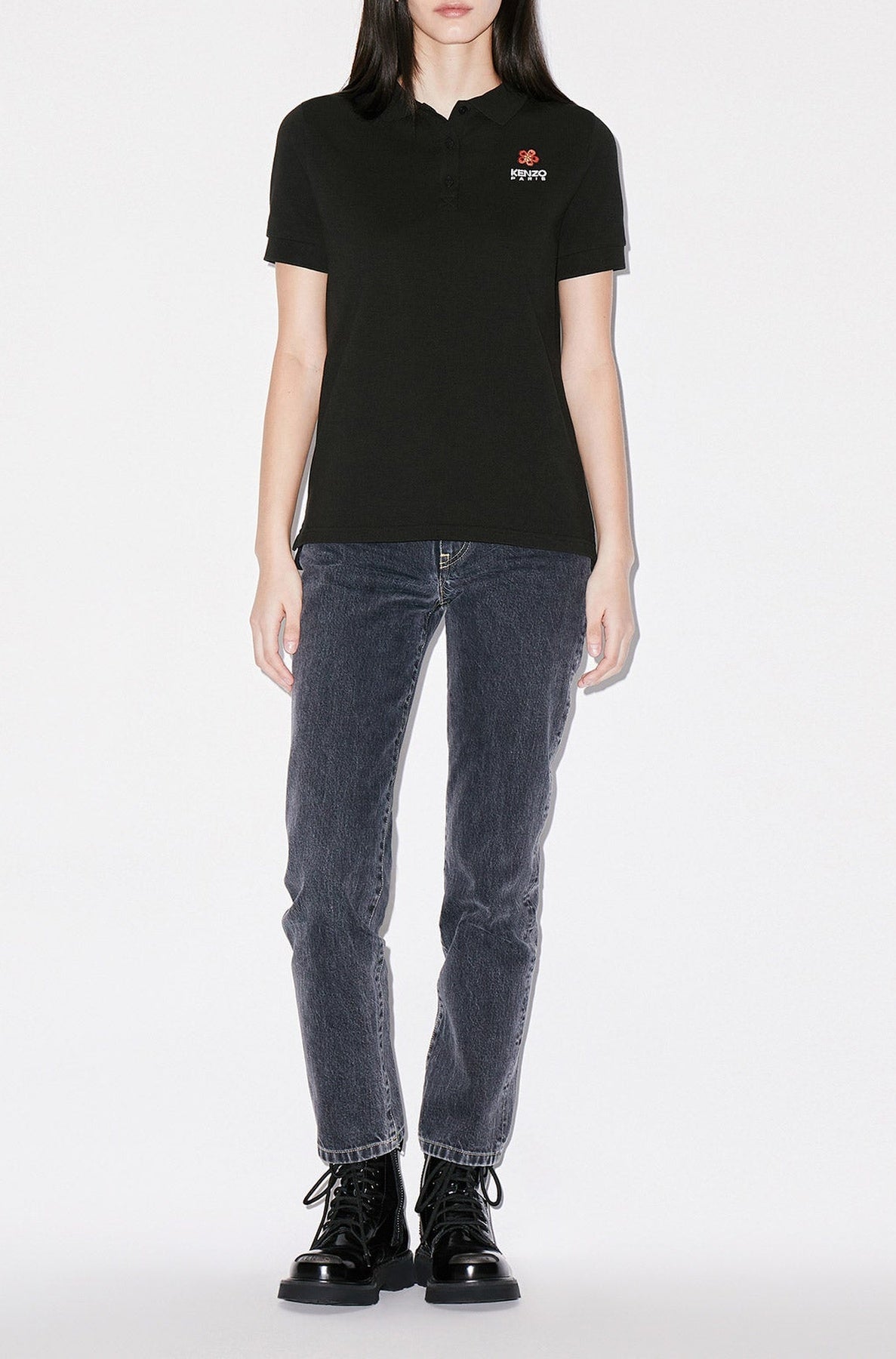 Boke Flower embroidered polo shirt - Black