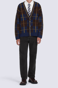 Wool check cardigan - Midnight Blue