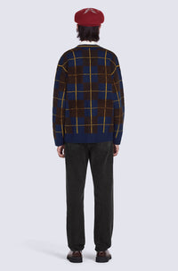 Wool check cardigan - Midnight Blue