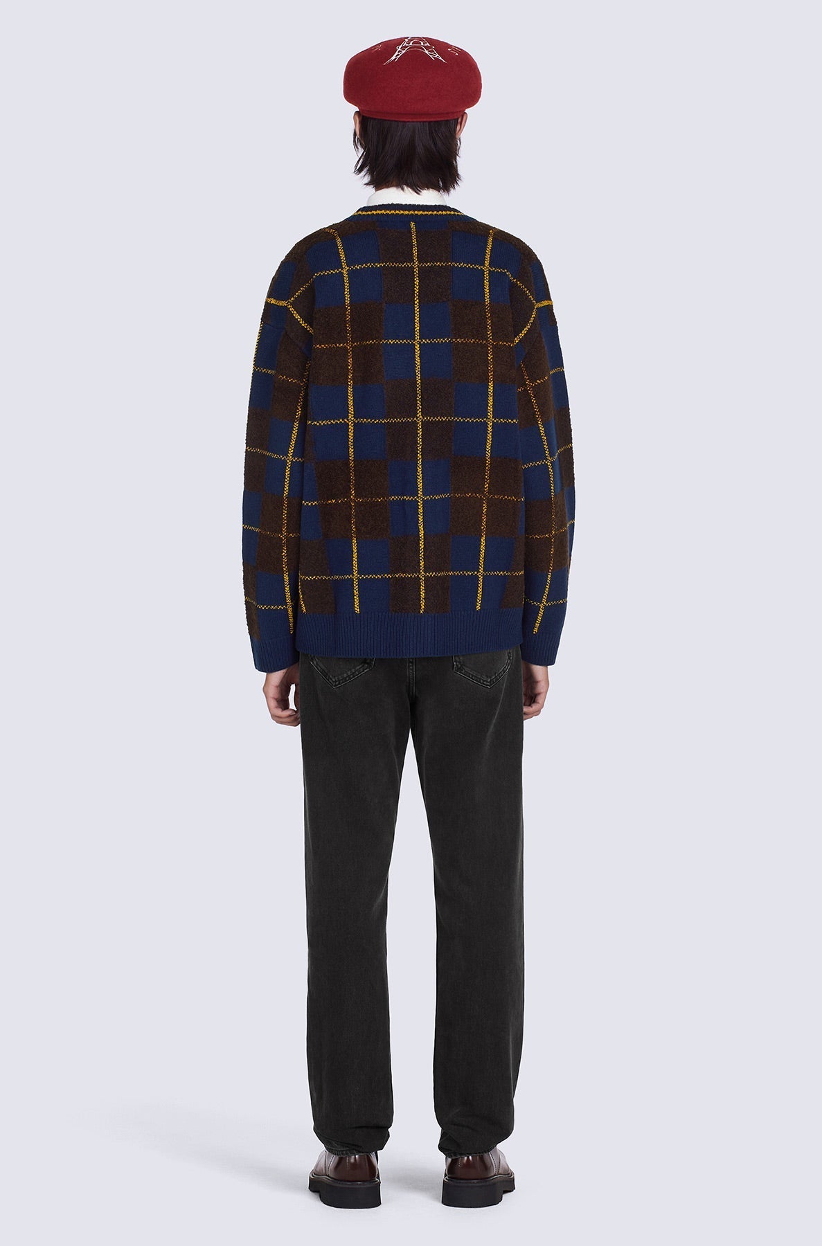 Wool check cardigan - Midnight Blue