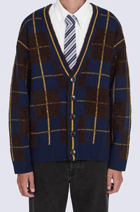 Wool check cardigan - Midnight Blue