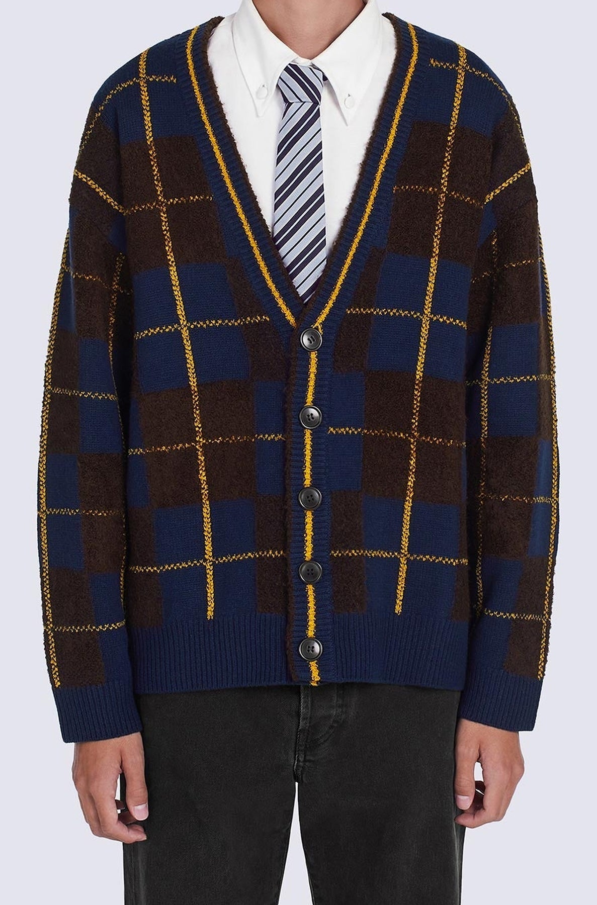 Wool check cardigan - Midnight Blue