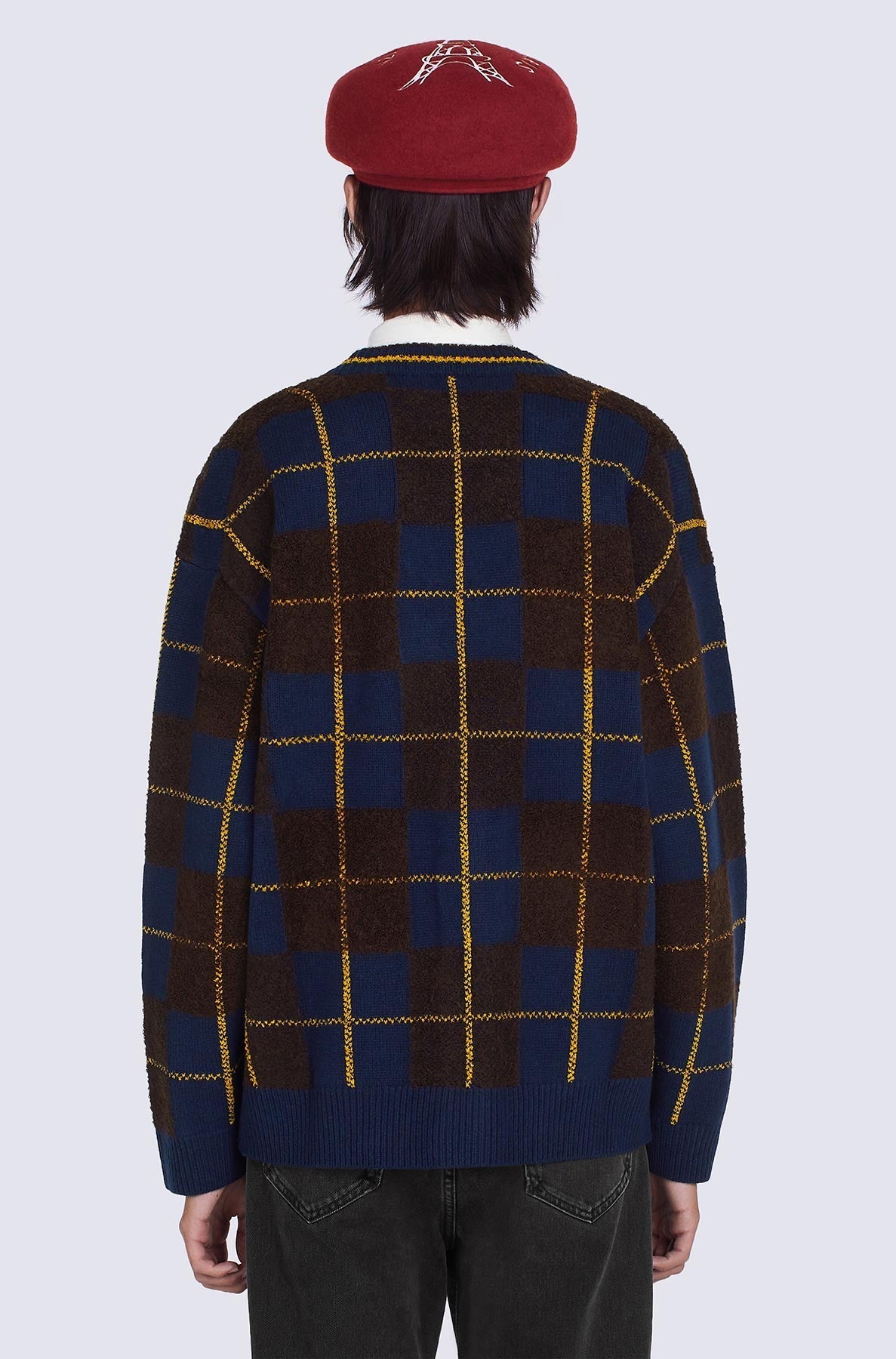 Wool check cardigan - Midnight Blue