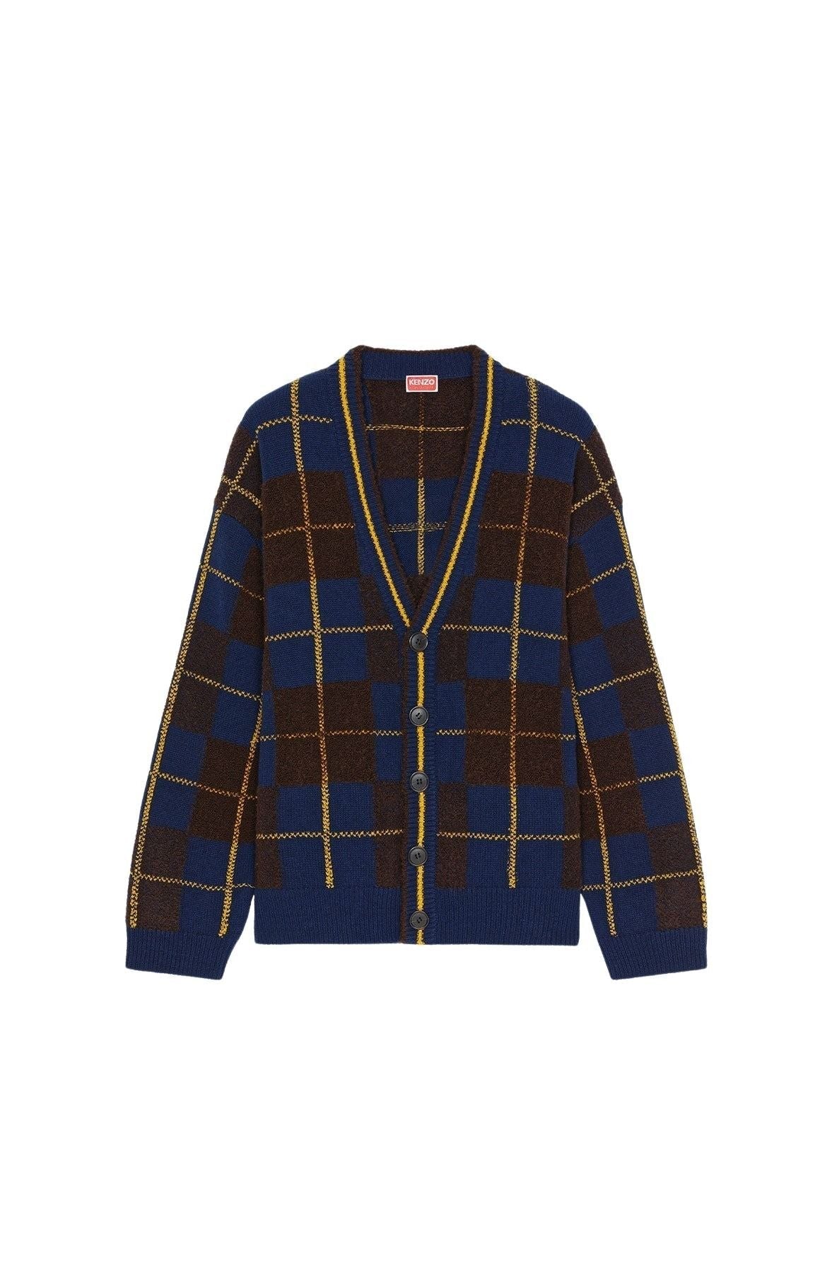 Wool check cardigan - Midnight Blue