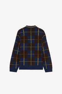 Wool check cardigan - Midnight Blue