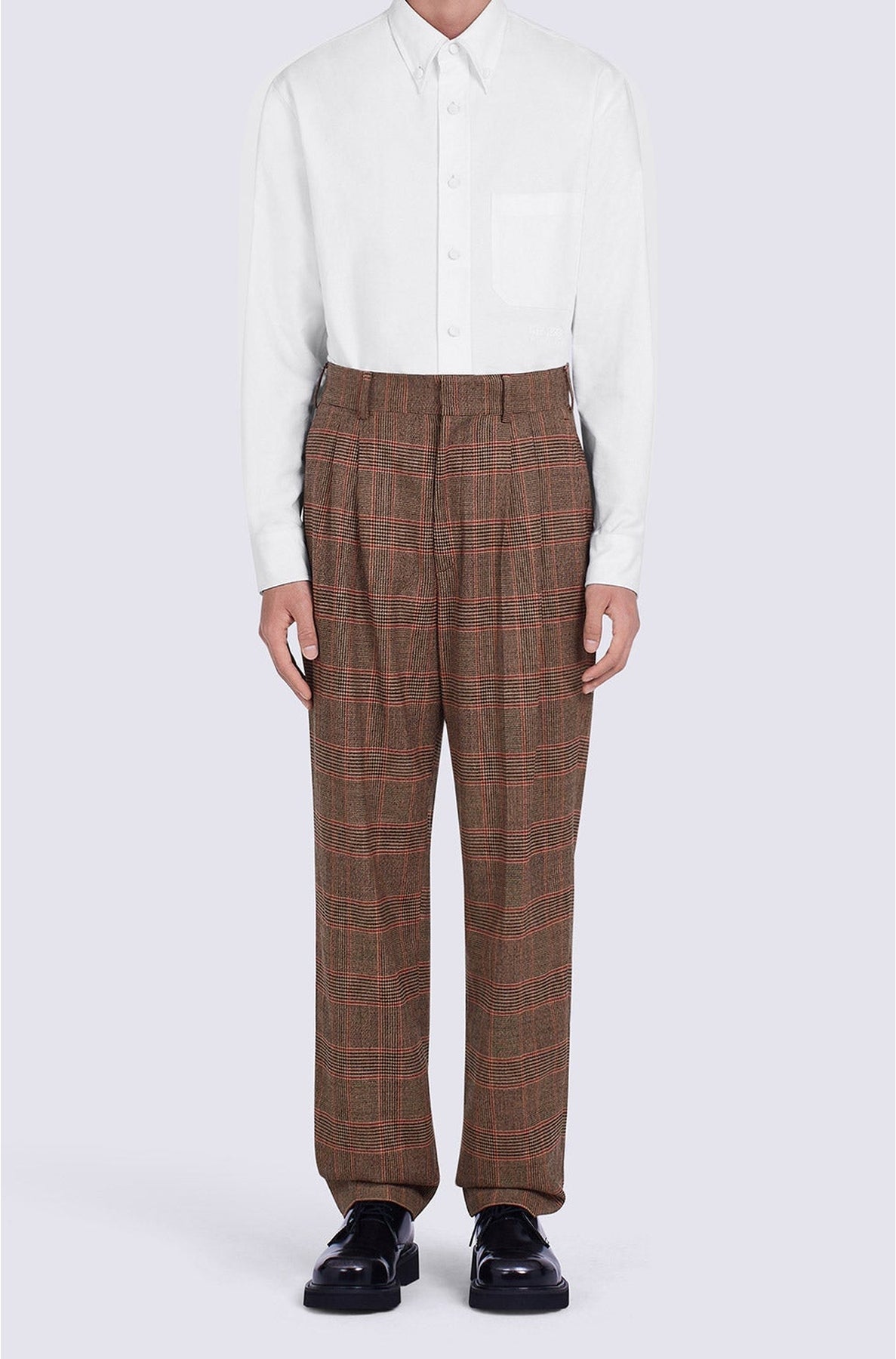 Pantalon de tailleur plissé à carreaux en laine - Rose