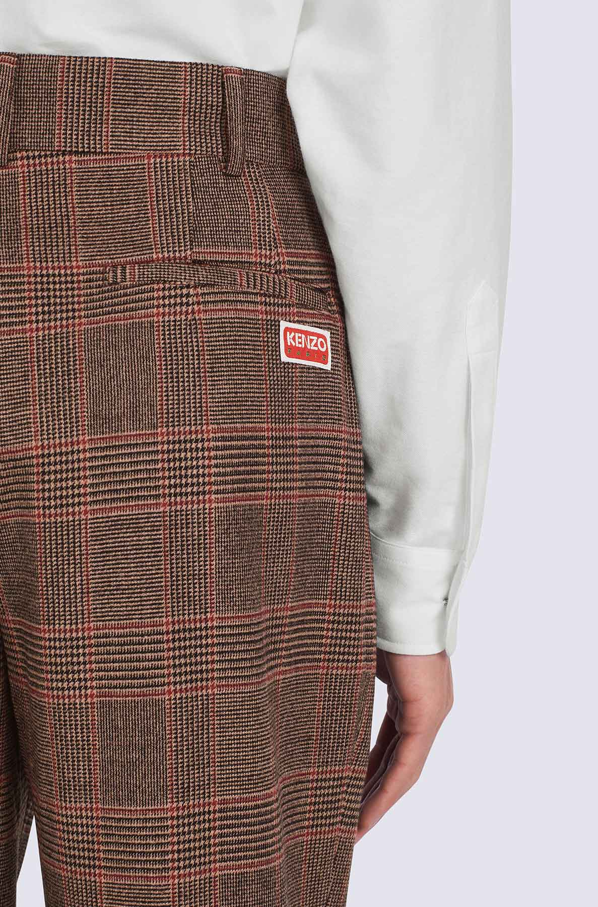 Pantalon de tailleur plissé à carreaux en laine - Rose