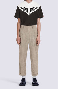 Pantalon de tailleur plissé à carreaux en laine - Dark Camel