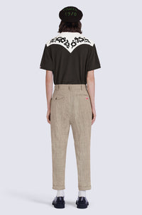 Pantalon de tailleur plissé à carreaux en laine - Dark Camel