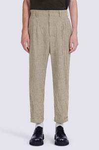 Pantalon de tailleur plissé à carreaux en laine - Dark Camel