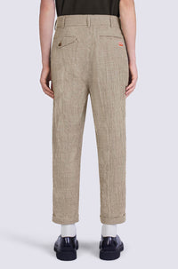 Pantalon de tailleur plissé à carreaux en laine - Dark Camel