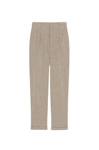 Pantalon de tailleur plissé à carreaux en laine - Dark Camel