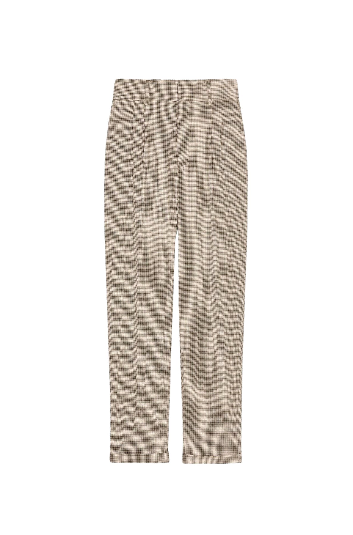 Pantalon de tailleur plissé à carreaux en laine - Dark Camel