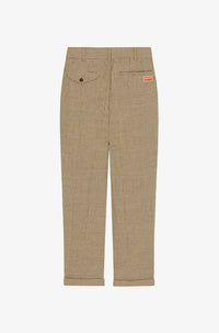 Pantalon de tailleur plissé à carreaux en laine - Dark Camel