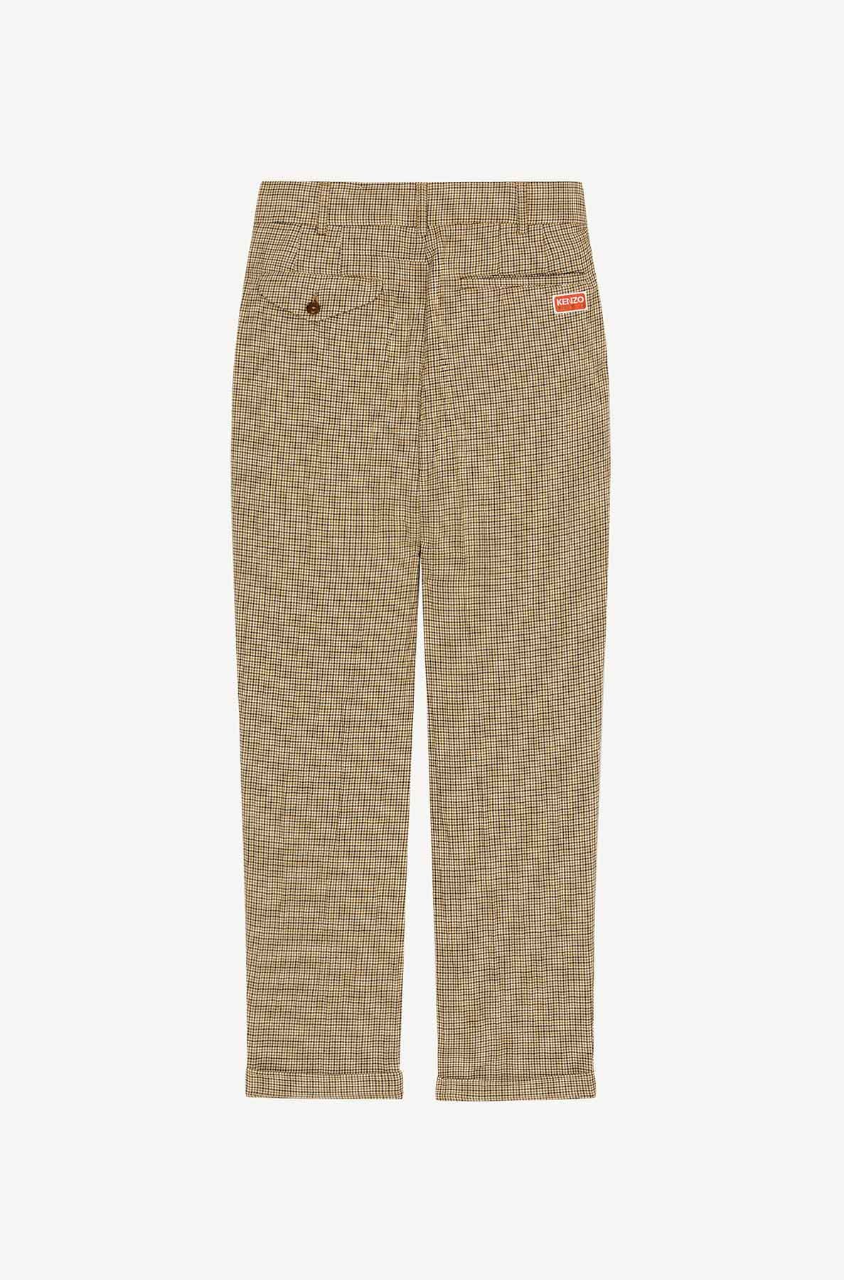 Pantalon de tailleur plissé à carreaux en laine - Dark Camel