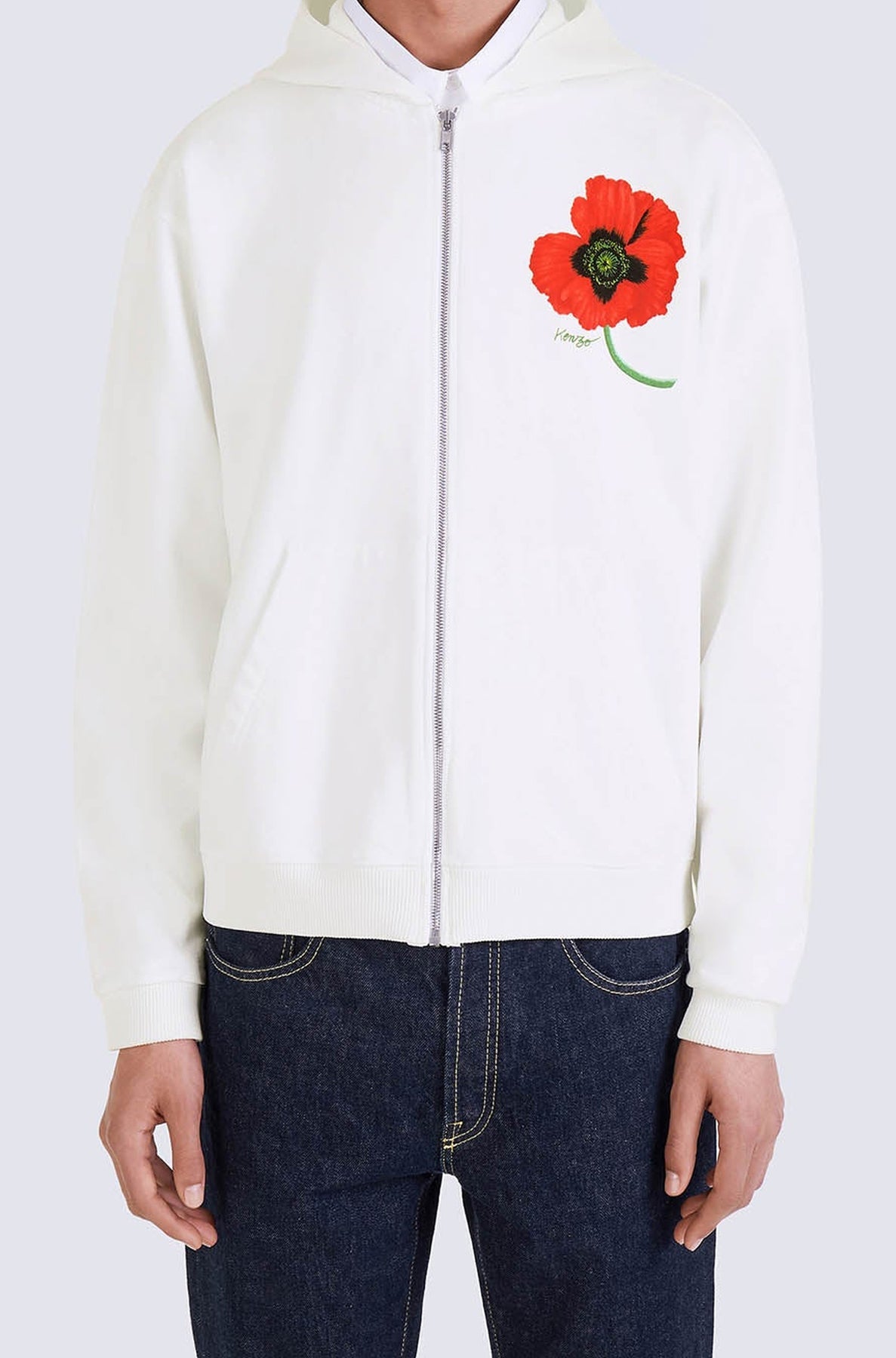 Sweatshirt à capuche Kenzo Poppy zippé - White