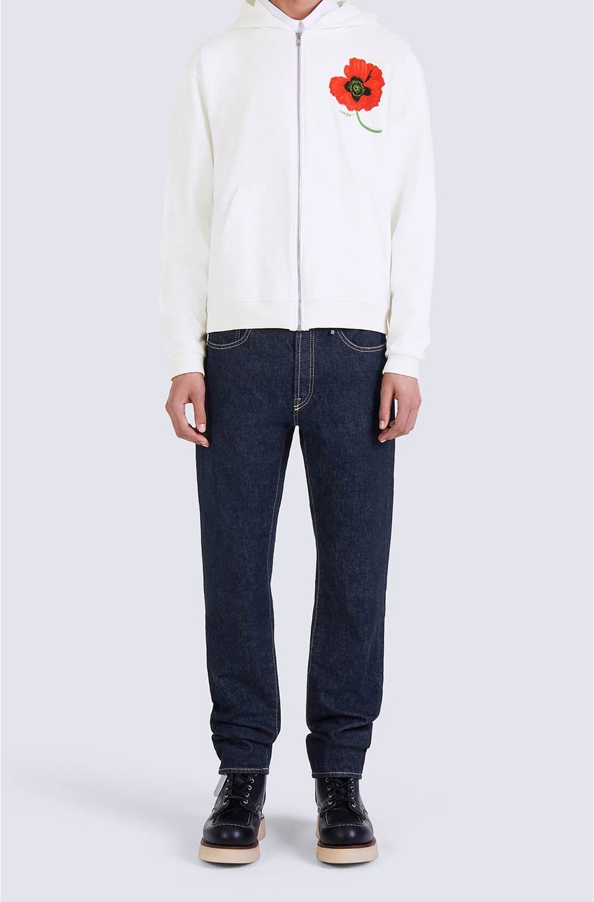 Sweatshirt à capuche Kenzo Poppy zippé - White