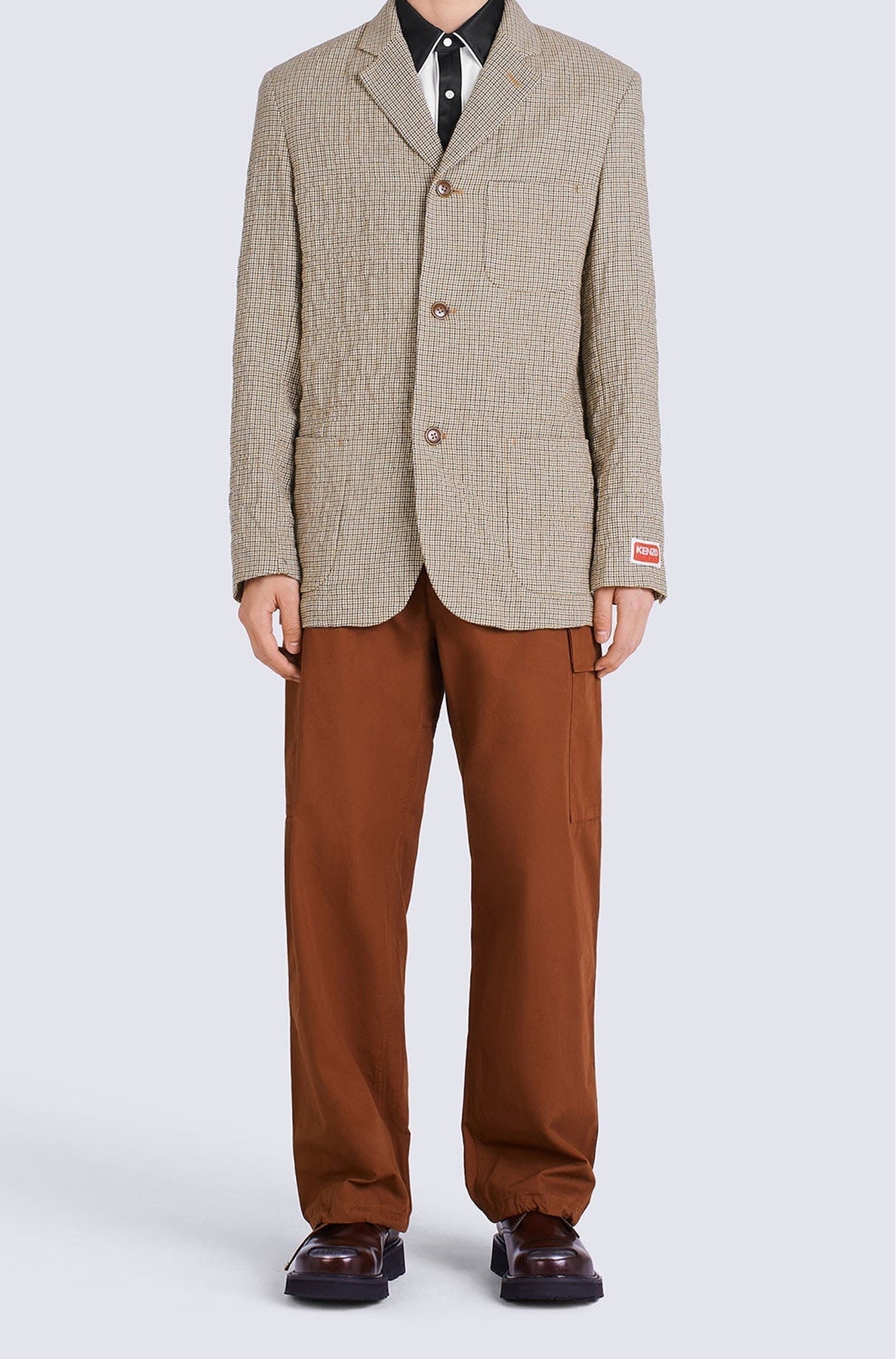 Blazer à carreaux en laine - Dark Camel