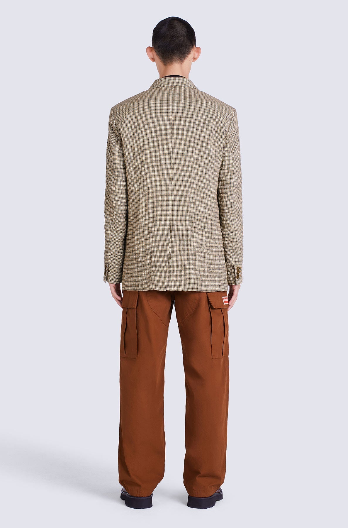 Blazer à carreaux en laine - Dark Camel